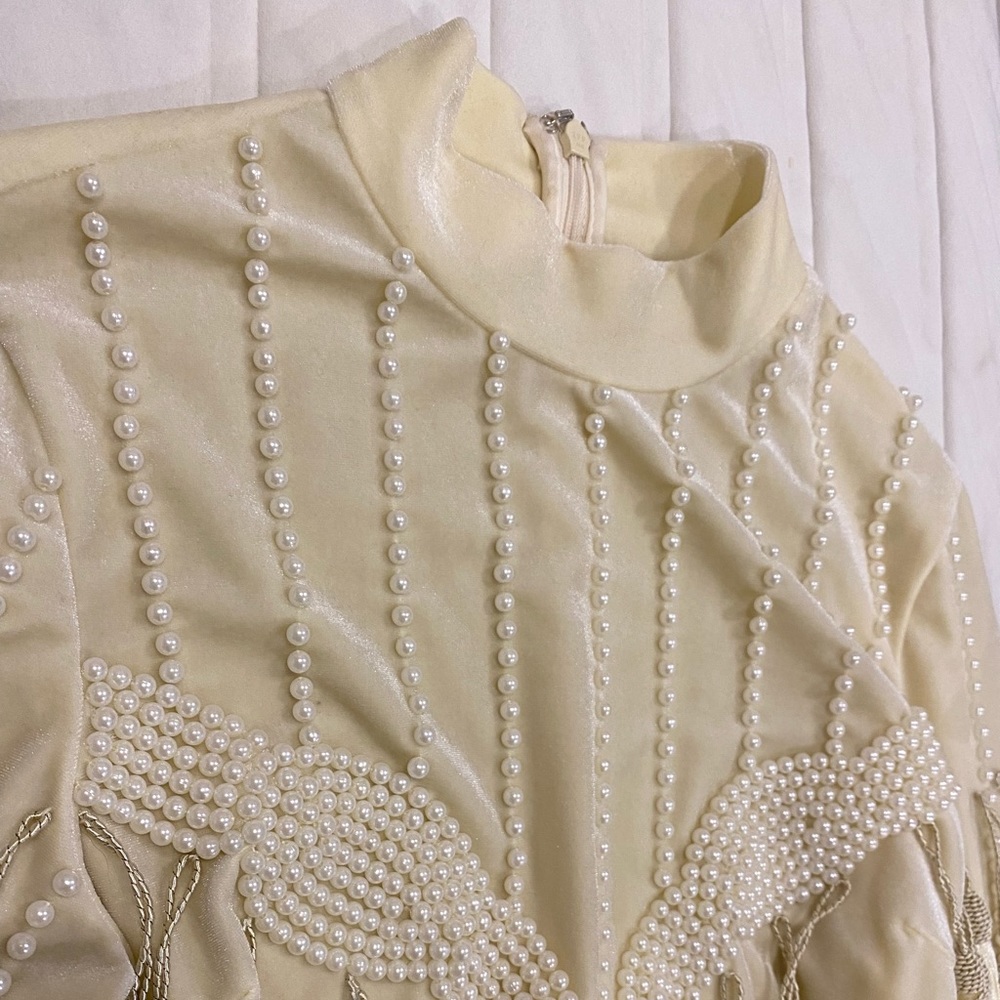 NastyGal Cream Velvet Bodysuit (US SIZE 6) - Picture 6 of 8
